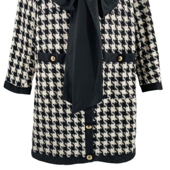 Pomander Place | NEW Coco Tweed Houndstooth Bow Mini Dress Black White Size XXL - Picture 6 of 12